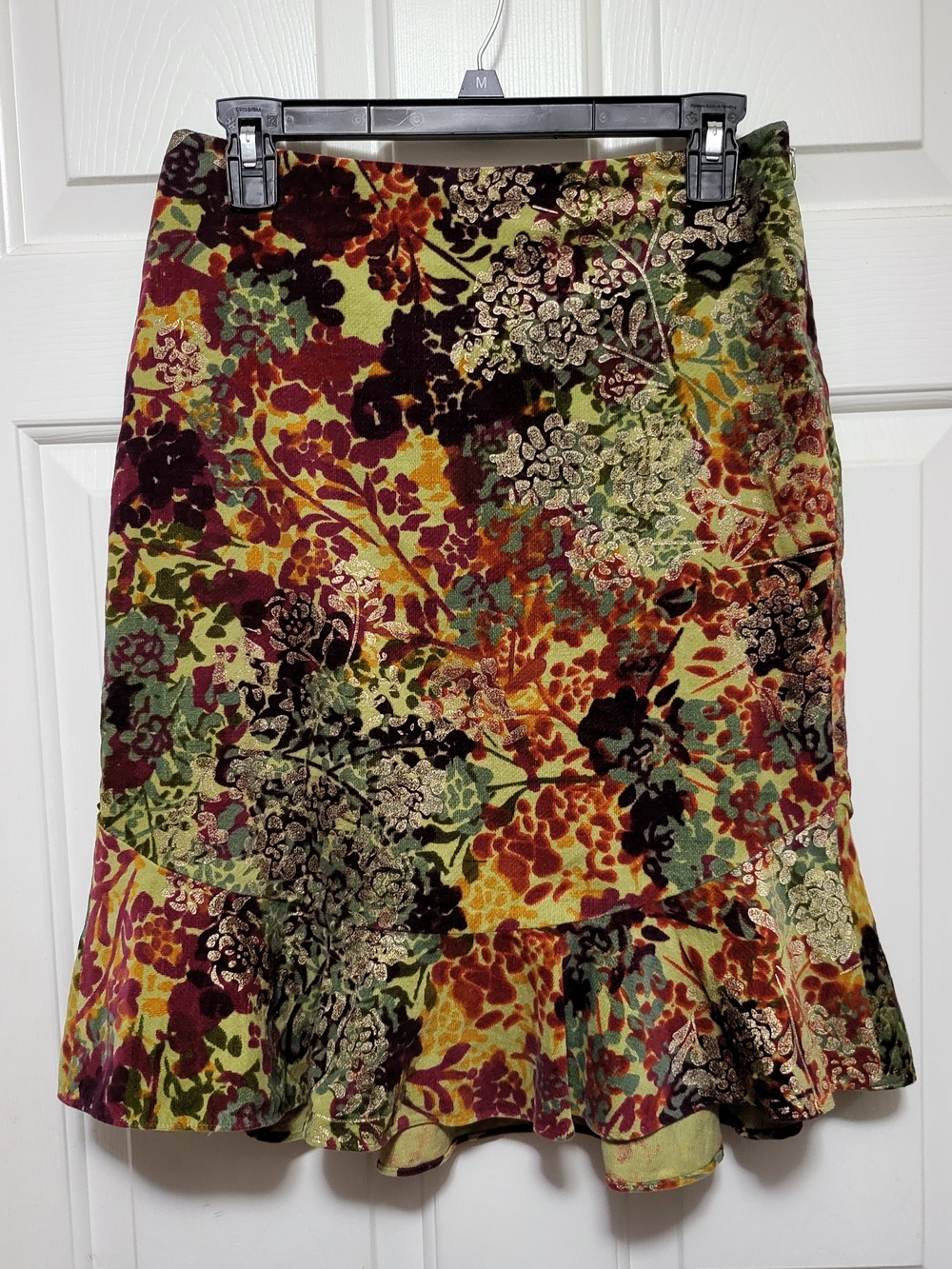 Odille by Anthropologie Multicolor Floral Velvet A-Line Skirt